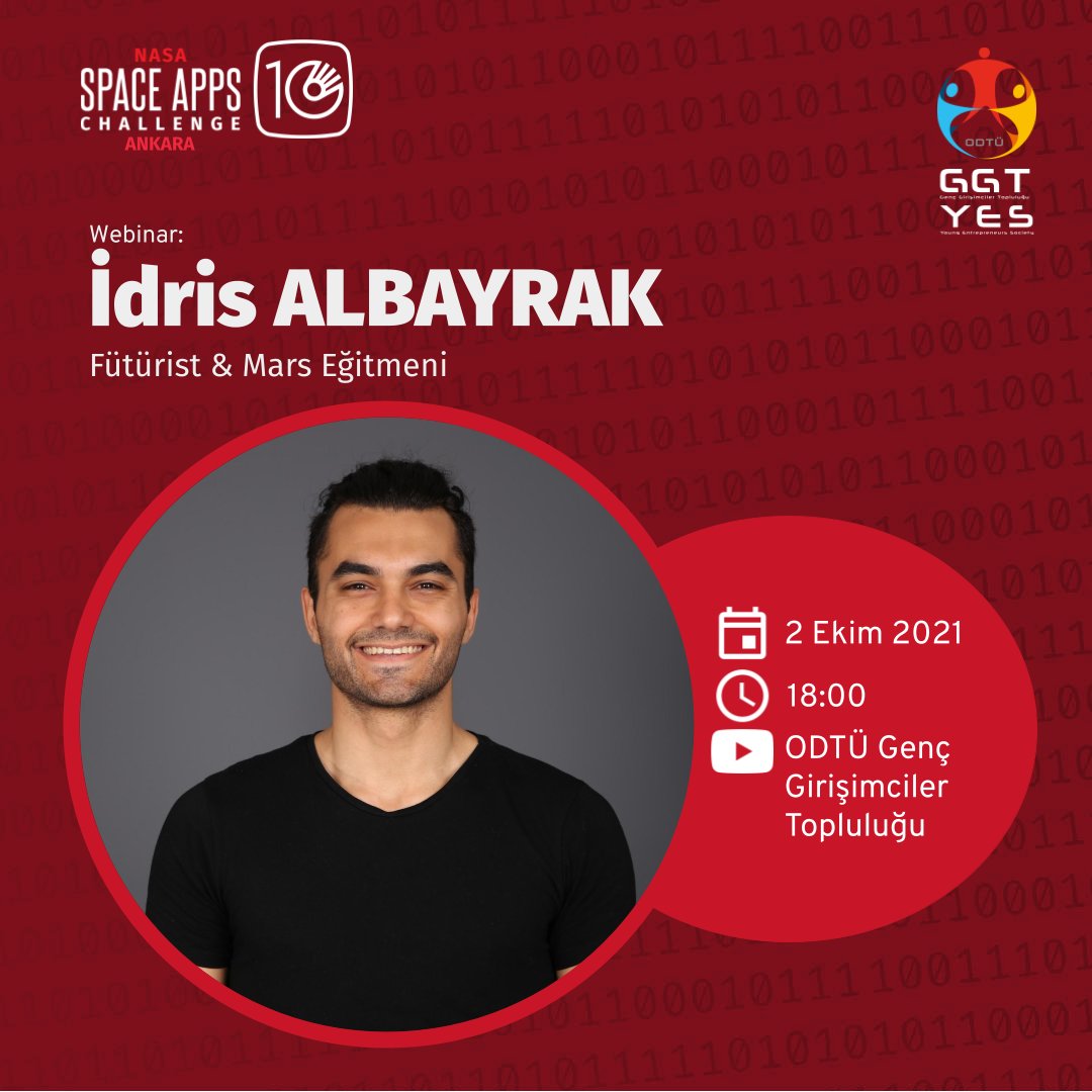 spaceappsankara's tweet photo. 📣 İdris Albayrak Cumartesi saat 18'de webinar konuğumuz olacak.

Webinar @ggtodtu YouTube kanalında canlı yayınlanacak ❗

📣 İdris Albayrak will be our webinar guest on Saturday at 6 pm. 

The webinar will be held live on @ggtodtu Youtube channel❗

See you on the webinar 🤗 https://t.co/I3cDFvi3RP