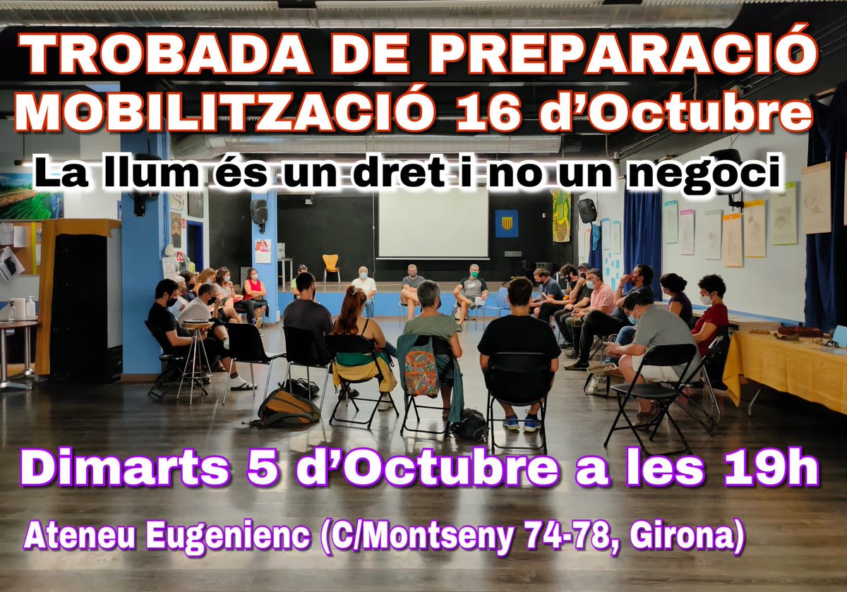 📈 Demà, nou rècord històric del preu de la llum (216,01€/kWh)

No queda més opció que la mobilització ✊🏽

Us esperem dimarts per preparar conjuntament la Manifestació del 16 d’Octubre a #Girona 

💡La llum és un dret i no un negoci

#SortimAlsCarrers #EnsRoben #NoEtQuedisACasa