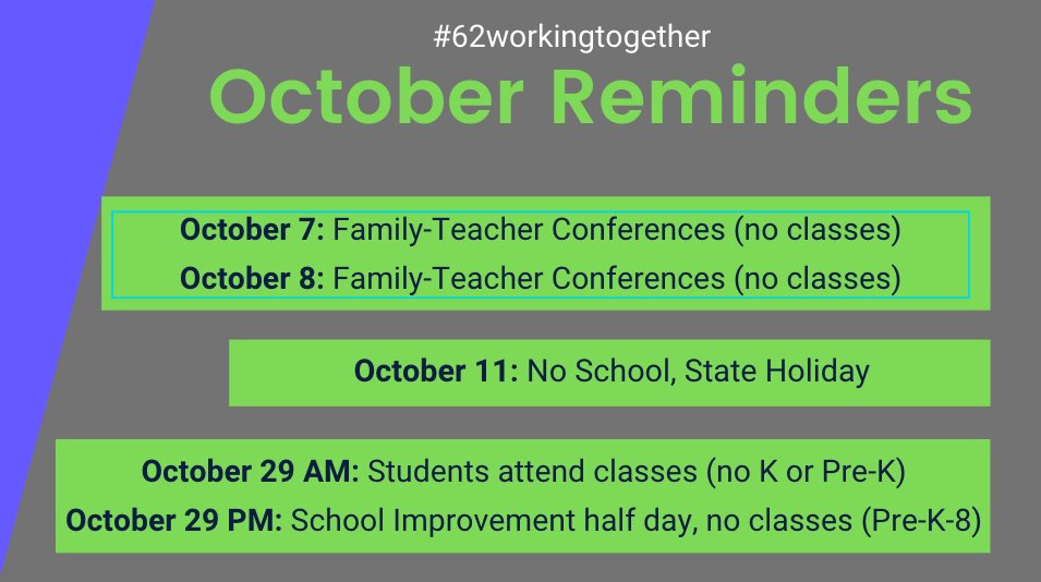 62schools's tweet photo. Some reminders for the month of October...#62learns #62workingtogether https://t.co/mbCSNxOgt6