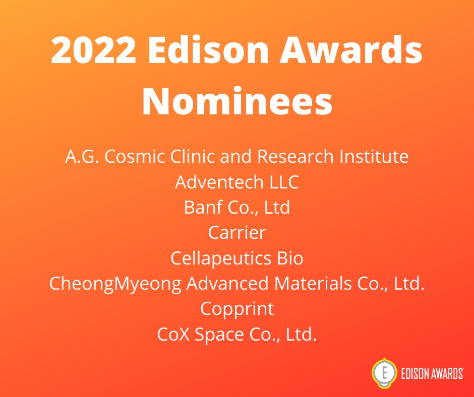 EdisonAwards's tweet photo. Congratulations to the outstanding nominees we've received for the 2022 #EdisonAwards thus far! Nominations are open until November 19. Browse our nominee gallery here: https://t.co/Qs7XWWQ3fm
#EA2022 https://t.co/4f3ns8IgCI