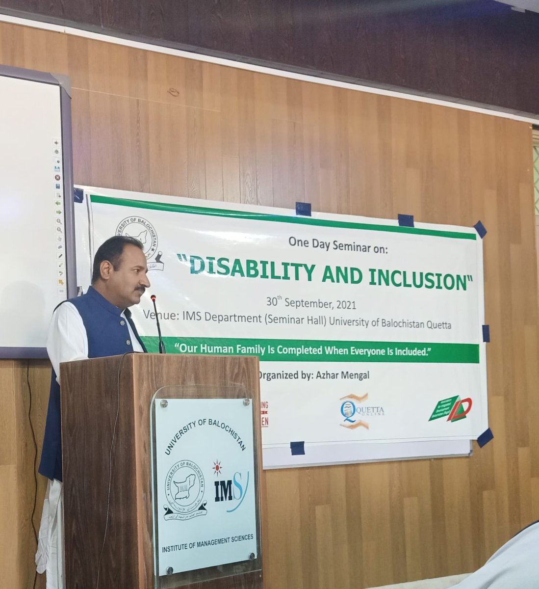 swsenfhr's tweet photo. Mr. Abudl Rauf Baloch, Secretary, Govt. of Balochistan Social Welfare &amp; Human Rights addresses the Seminar on Disability &amp; Inclusion at IMS Department (Seminar Hall) Balochistan University. https://t.co/ThO4OZrOkI