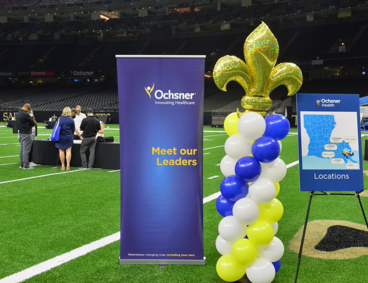 CaesarsDome's tweet photo. It’s showtime at the #CaesarsSuperdome! @OchsnerHealth recently took over the turf for the #FindYourFitCareerFair in partnership with the 
@Saints. Be part of the action and book your Fall #TurfParty today! https://t.co/ngssx9dXSK