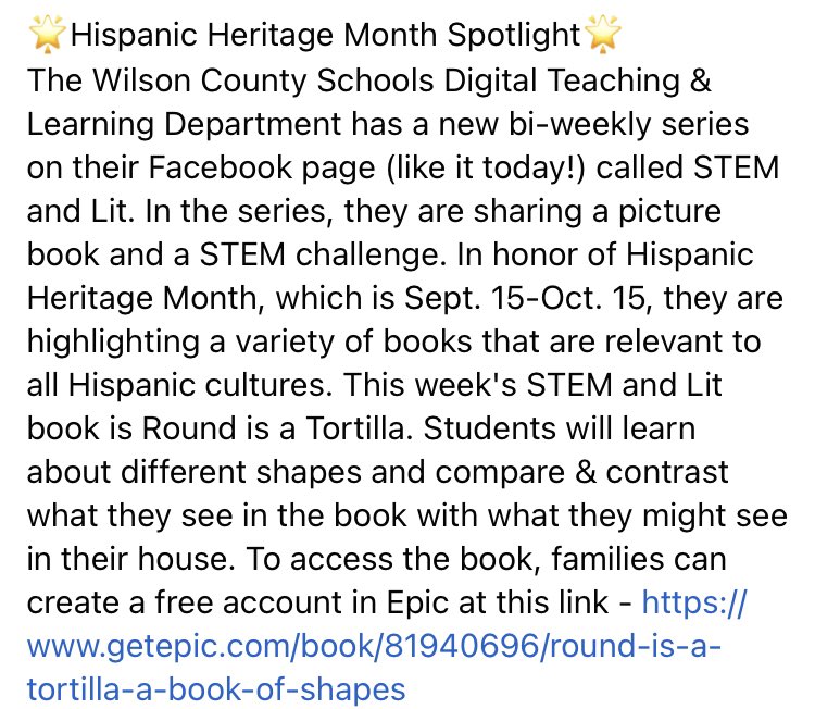 WilsonSchoolsNC's tweet image. 🌟Hispanic Heritage Month Spotlight🌟
getepic.com/book/81940696/…
#WCSistheBEST #innovateWCS #STEMatWCS