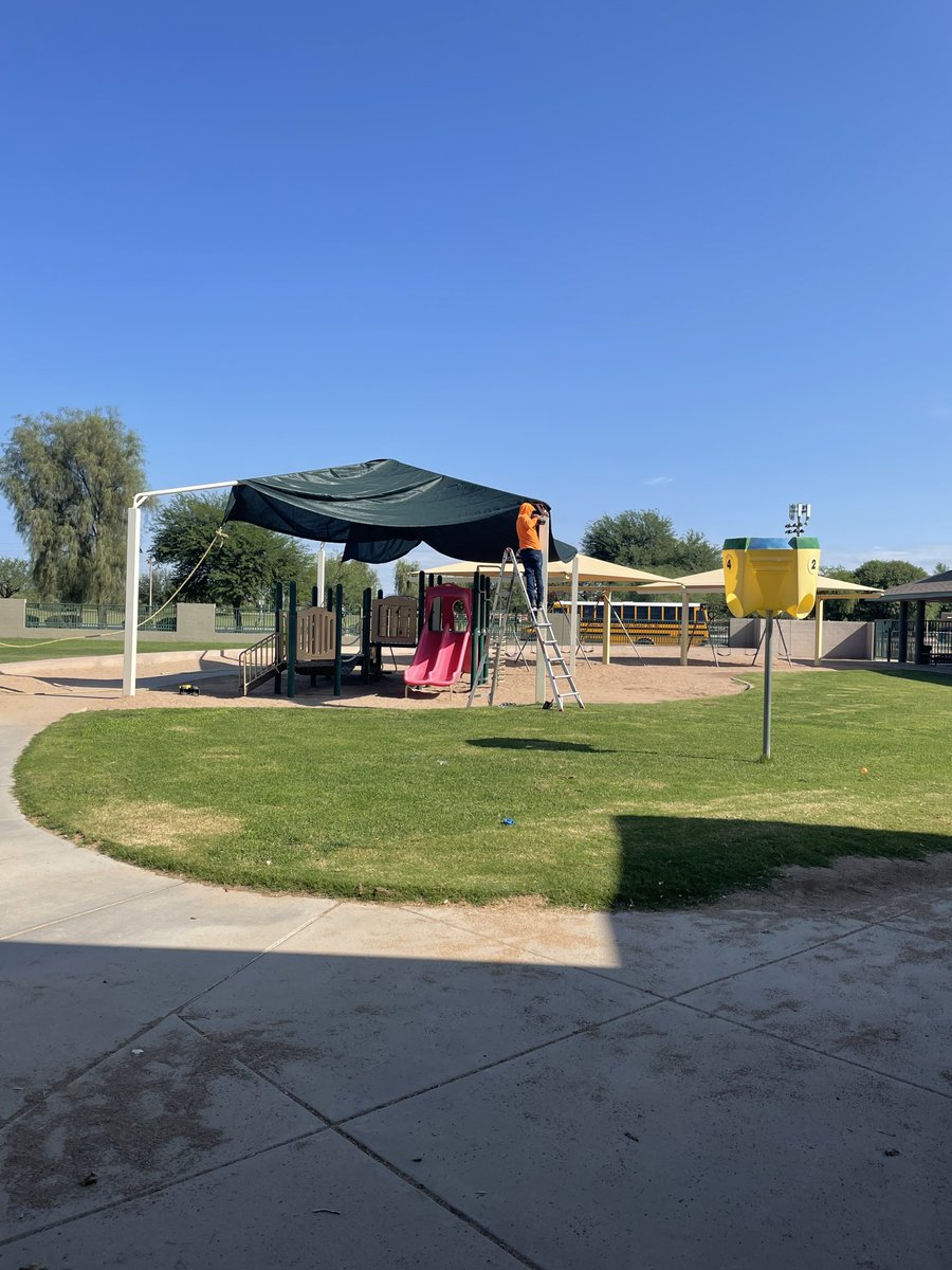 jimlamb23's tweet photo. Crews worked to repair a storm damage shade structure @DMECoyotes during break. https://t.co/rJwfZXQhuO