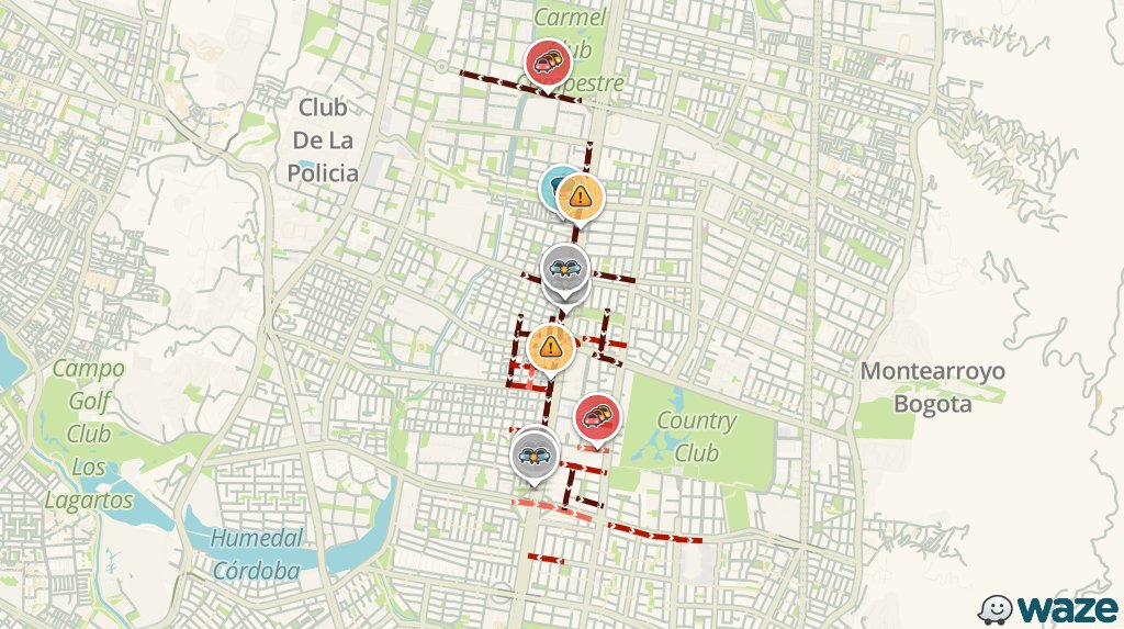 WazeTrafficBOG's tweet photo. Accidente en Paralela AP Norte > Sur #traficobogota. Tráfico avanzando36m más lento de lo habitual. https://t.co/Yz7onaDapO https://t.co/Qy04Um7cVA
