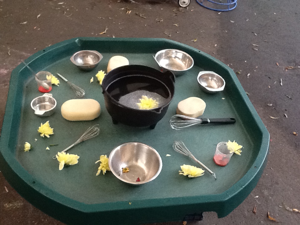 DucklingClass's tweet image. Some transient art in class this week:  making bears faces using natural materials.  We also set up a potion making water play in response to some of the children pretending to make their own potions in the role play area.