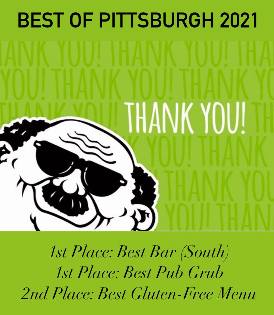 Thanks for voting for us in the <a href="/pghcitypaper/">Pittsburgh City Paper</a> Best of Pittsburgh 2021 Reader Poll! We are honored to have been voted Best Bar (South), Best Pub Grub, &amp; 2nd place for Best Gluten-Free Menu! This means so much because it was chosen by YOU. This calls for a beer! Cheers 🍻