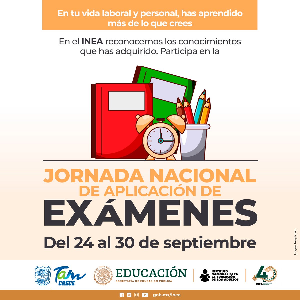 ITEAoficial's tweet photo. 📣📢¡Atención! Hoy es el último día de la #JornadaNacionalINEA donde puedes presentar Examen Final; Examen Diagnóstico; Examen de Reconocimiento de Saberes, gratis y con validez oficial. Pide informes a tu asesor o llama al teléfono 800 710 66 04.💻📝 #TAMCrece #EducaTam https://t.co/ApheiETAfX