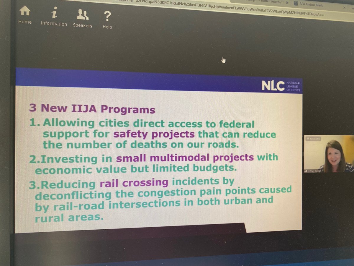 MEStromberg's tweet photo. “We’ve grown up around railroads in our towns, but the surrounding land use has changed,” says @bdkohler @leagueofcities. There is a lot of potential for improving safety and mobility in the #Infrastructure Investment and Jobs Act. #APAPolicy21 https://t.co/7r3OMLuAPV