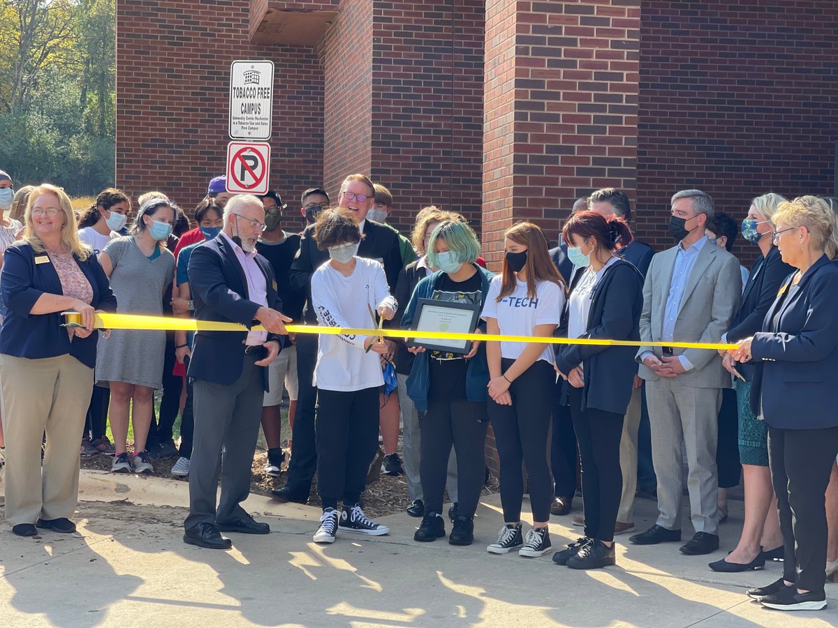 Our P-Tech students are celebrating the opening of this inaugural program today with a ceremonial ribbon cutting with <a href="/rochmnchamber/">Rochester MN Chamber</a>, RCTC's Dr. Boyd <a href="/PrezBoyd/">Jeffery Boyd</a>, <a href="/MayoClinic/">Mayo Clinic</a>'s Guy Finne, <a href="/IBM/">IBM</a>'s Tory Johnson, MN Senator <a href="/CarlaNelsonMN/">Carla Nelson</a>, and our own Dr. <a href="/KentPekel/">Kent Pekel</a>.  🥳🎉✂️