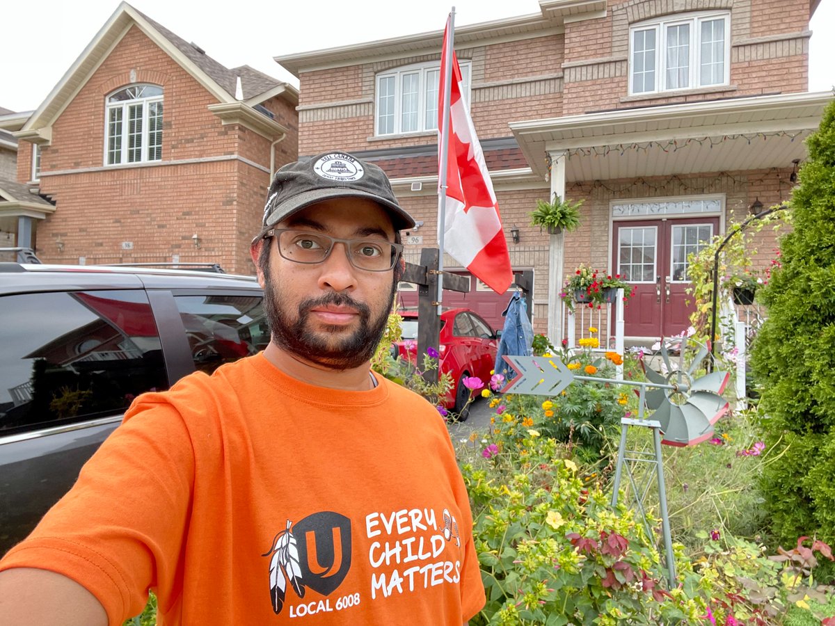 Michellevata's tweet photo. Unifor Local 6008 Member - Abdullah - honouring the lost children and survivors, their families, and communities of those impacted by residential schools in Canada.  #local6008orangeshirtday  #TruthandReconciliationDay #EveryChildMatters #Unifor #Indigenous https://t.co/73Nn599EPo