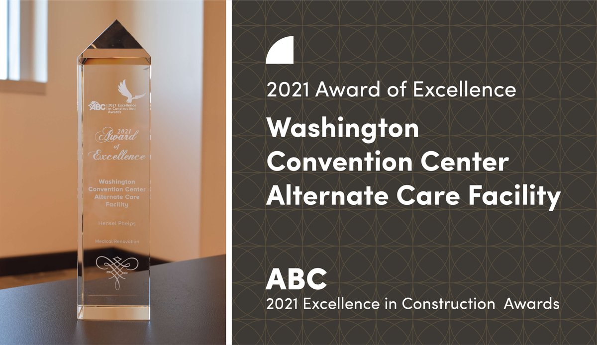 The Washington Convention Center Alternate Care Facility/Medical Renovation, was awarded ABC’s 2021 Excellence in Construction. Congratulations to all involved. Read more: bit.ly/ABC_Excellence. #Award #ExcellenceinConstruction #Congratulations