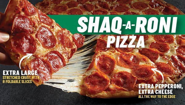 Papa Johns NCTexas on X: Extra large. Extra cheese. Extra pepperoni. Our  Shaq-A-Roni pizza is back!  / X