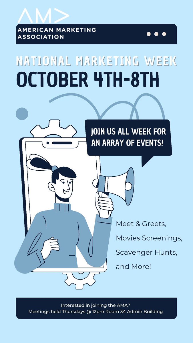 MKTG_Prof_WV's tweet photo. So excited for next week!! The @ama_wvwc has a lot planned and some prizes to give away, so be sure to follow us on social media. #AMAMW 👍 https://t.co/khGhFQBtHS