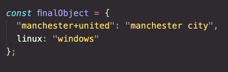codebysheen's tweet photo. @100days100 @domhabersack So when added all together in the shorter syntax you would get back to this and the final object returned would look like the finalObject in the second pic https://t.co/QSEZUVfwET