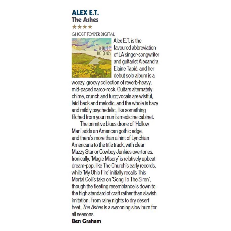 ghosttowerrecs's tweet photo. We’re thrilled to have our first release reviewed in @shindigmagazine! “From rainy nights to dry desert heat, The Ashes is a swooning slow burn for all seasons.” - Ben Graham

Alex E.T.’s second single “Magic Misery” is out tomorrow!

#alexet #shindigmagazine https://t.co/cVeEdv1I59