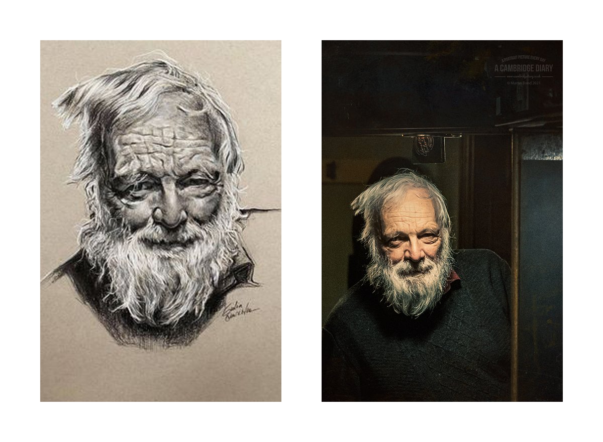 acambridgediary's tweet photo. Paint A Cambridge Diary No. 167
Giulia Quaresima has just blown me away with this amazing charcoal pencil drawing of my portrait picture of Geoff at The Champion of The Thames.
You can see some of her work at https://t.co/vYBnmWM6Kn
#paintacambridgediary https://t.co/AYjwSbdmAP