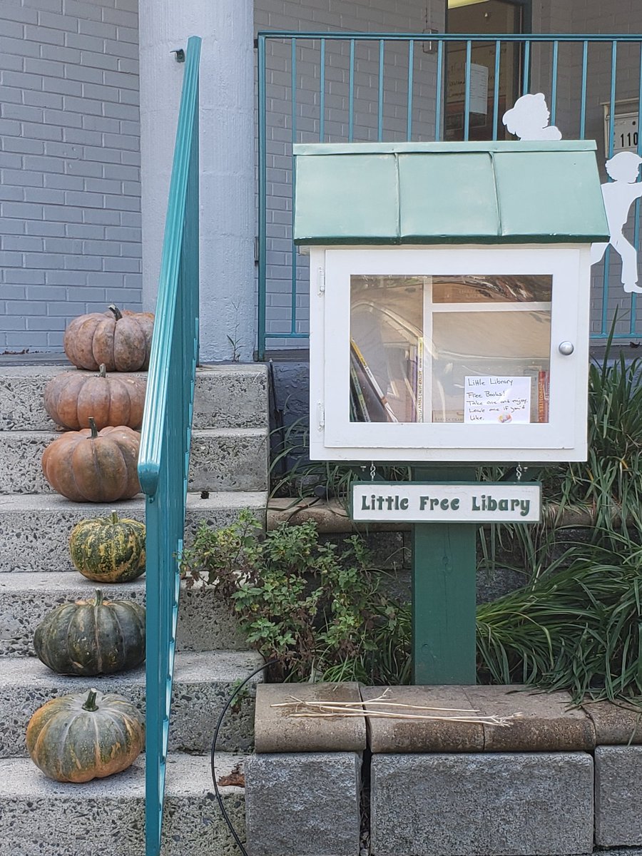 New little free library and pumpkins from our garden! #readmoreoften