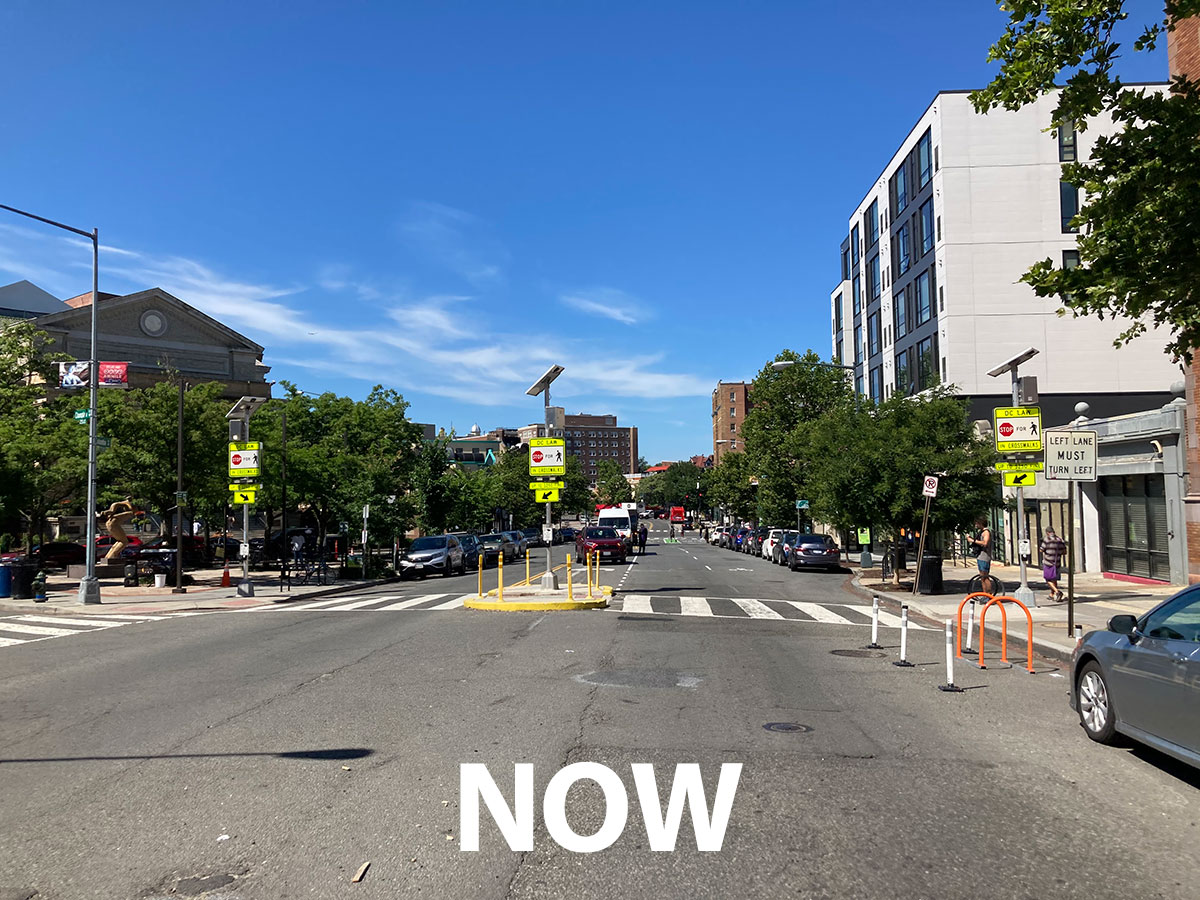 DDOTDC's tweet photo. Check out this pedestrian-friendly glow up on Columbia Road! We've installed a #pedestrian refuge island and a rapid flashing beacon to reduce speeding and improve visibility for folks crossing the street. #TBT #SlowerIsSafer https://t.co/OeQQrtwTm2