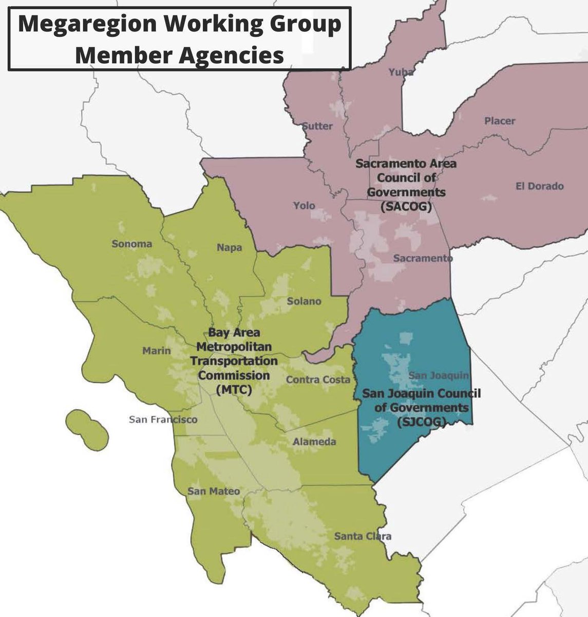 This is BIG! Representatives of 3 planning agencies in the Northern California #Megaregion are backing a slate of 12 transportation improvement projects. Remember where you first heard of the #MegaregionDozen. Read more: bit.ly/3AWm0SL. <a href="/MTCBATA/">MTC Bay Area</a> <a href="/SJCOG/">San Joaquin COG</a> <a href="/SACOG/">SACOG</a>