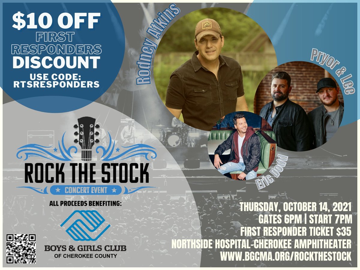 BGCMAATL's tweet image. First Responders get $10 off Rock the Stock Concert tix celebrating 25 years at the Malon D. Mimms Boys &amp;amp; Girls Club of Cherokee County  #RockTheStock #GreatFutures #BGCMA

Discount Code: RTSRESPONDERS