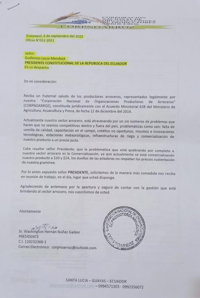 CORPNOARROZ2's tweet photo. @VillaFernando_ estimado señor Asambleísta es así que el sector arrocero llama al diálogo al Presidente de la República, pero el nos deriva al MAG donde ellos nos dice que no pueden tomar decisiones ya que eso le compete a presidencia. Entonces de que diálogo hablamos. https://t.co/J9uSHHYxMH