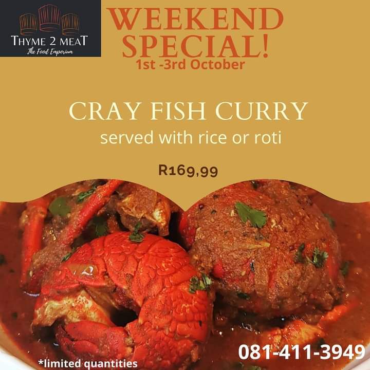 Thyme2Meat's tweet photo. T2M restaurant special... join us for some awesome crayfish curry https://t.co/lhZZeceA3Z