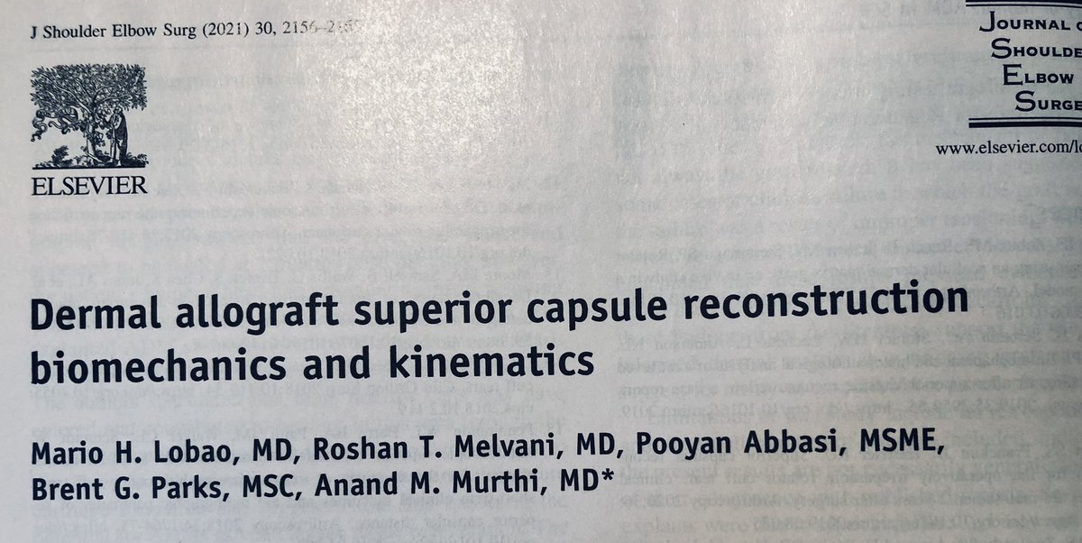 mtomaino's tweet photo. Sept 2021 JSES provided  2 relevant articles regarding SCR. In a nutshell:1. Dermal allograft/intact subscap restores GH &amp; Subacr forces &amp; increases Acr-humeral space. 2.There’s a 62% failure rate but Pt reported outcomes improved. 
So- perhaps it’s a tuberoplasty-spacer effect!? https://t.co/u9Kx2GrQYE