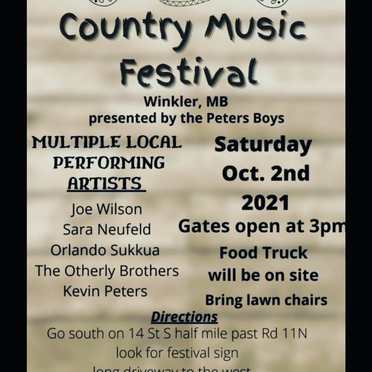 This won't be a PPC event, but it will be a great time together listening to music and enjoying our last bit of nice weather!

Simply type in "14 st s winkler" into your GPS and head south until you see the sign!