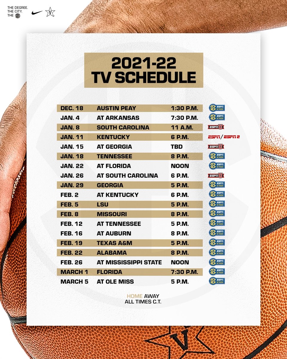 📺⌚️ Ready for the bright lights. The 2021-22 <a href="/SEC/">Southeastern Conference</a> TV schedule is here. 

🗞 vanderbi.lt/453xf

#StackhouseEra | #AnchorDown