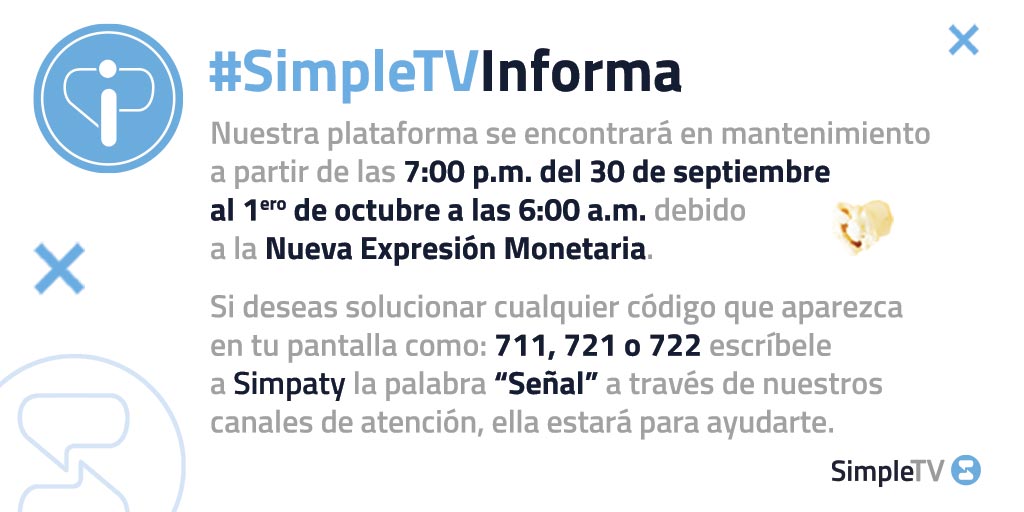 Simple_vzla's tweet photo. #SimpleTVInforma | ¡Atención! 🚨
Debido a la nueva expresión monetaria, nuestra plataforma estará en mantenimiento desde las 7:00 PM de hoy, hasta las 6:00 AM de mañana 1 de octubre.
1/2 https://t.co/JTMi3NGnst