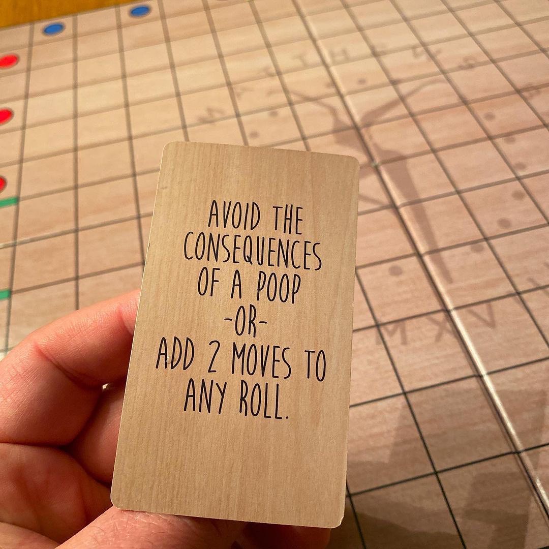 The most misplayed card in #Chickapig. Avoid the consequences of poop, not avoid a poop.

Always draw a poop card and look at it before deciding if you want to avoid the consequences.

You might be fine with “your next turn is two moves” and want to save this card.