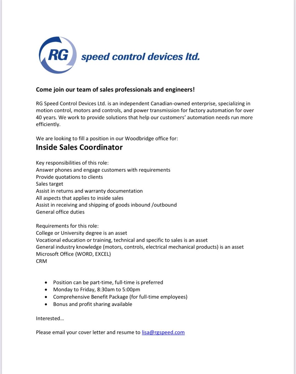 RGSpeedControl's tweet image. COME JOIN OUR TEAM...job posting