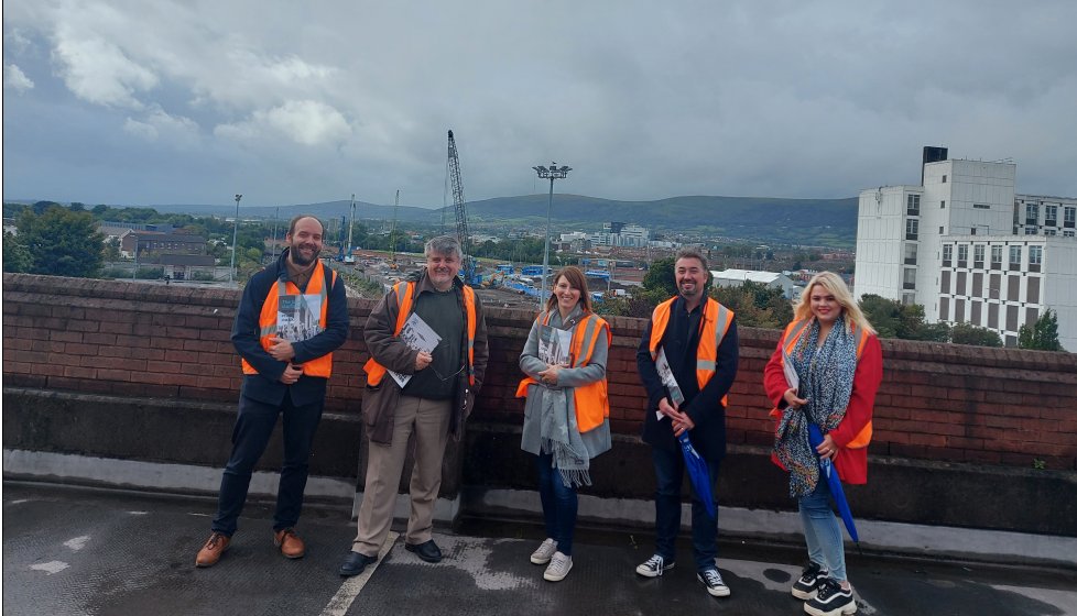 Translink_NI's tweet photo. We were glad to welcome a delegation from @LinenQuarterBID to the Belfast Transport Hub viewpoint today to learn more about the progress of this Flagship project!

#BTH #GenerationBTH https://t.co/E71S3iuLgT