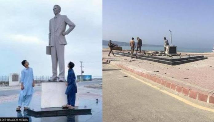 EvaIsraeli's tweet photo. A statue of Pakistan’s founder Mohammad Ali Jinnah statue has been destroyed by the Balochistan liberation Army.

Good to see people has started responding to barbaric #Pakistan. https://t.co/kjw1Ln9Q5g