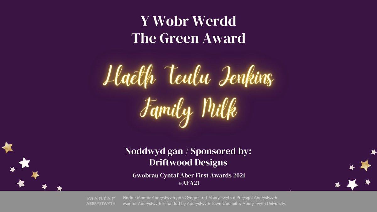 A huge congratulations to new business Llaeth Teulu Jenkins Family Milk for winning the Green Award! 

Llongyfarchiadau enfawr i chi am ennill y Wobr Werdd eleni 👏

#AFA2021 #Aberystwyth