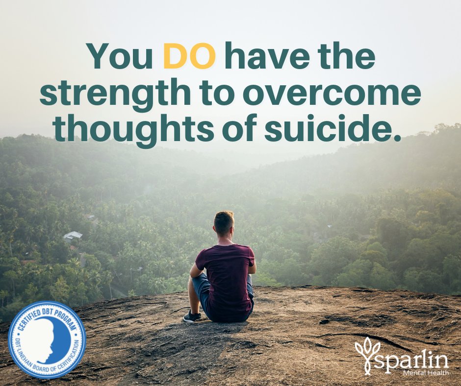 SparlinSTL's tweet photo. Sparlin Mental Health is here for you. Our therapists often recommend Dialectical Behavior Therapy (DBT) treatment for youth and adults living with suicidal thoughts, depression or Borderline Personality Disorder.

https://t.co/lN1eDdXJwt

24-hour NSP Lifeline: 1 (800) 273-8255 https://t.co/CDQc4MN7Yn