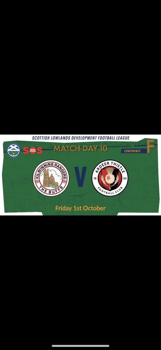 Kilwinning Rangers vs ardeer thistle . Kick off 7.30 pm .