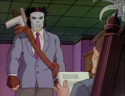 MattyDVO72's tweet photo. I just want remind everyone of the time in the 1980s TMNT cartoon when the turtles asked Casey Jones to infiltrate a corporate office they believed was linked to Shredder and this is how he showed up to the interview....he got the job https://t.co/WfpTM2wCPC