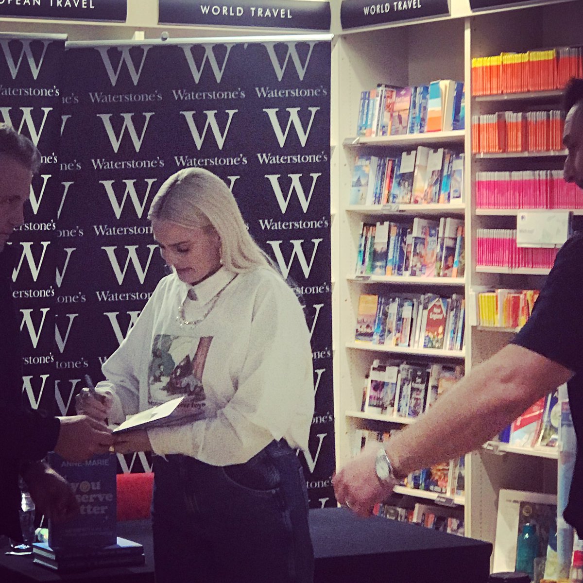 EmmaLarkins1986's tweet photo. So got to meet the beautiful @AnneMarie today at her book signing @Waterstones gutted she couldn’t sign my @ManUtd shirt. #therapy #annmarie #YouDeserveBetter #bookoutnow grab it why you can @AimeeCo08374281 @hunnycoops https://t.co/0FMJLoLNSo