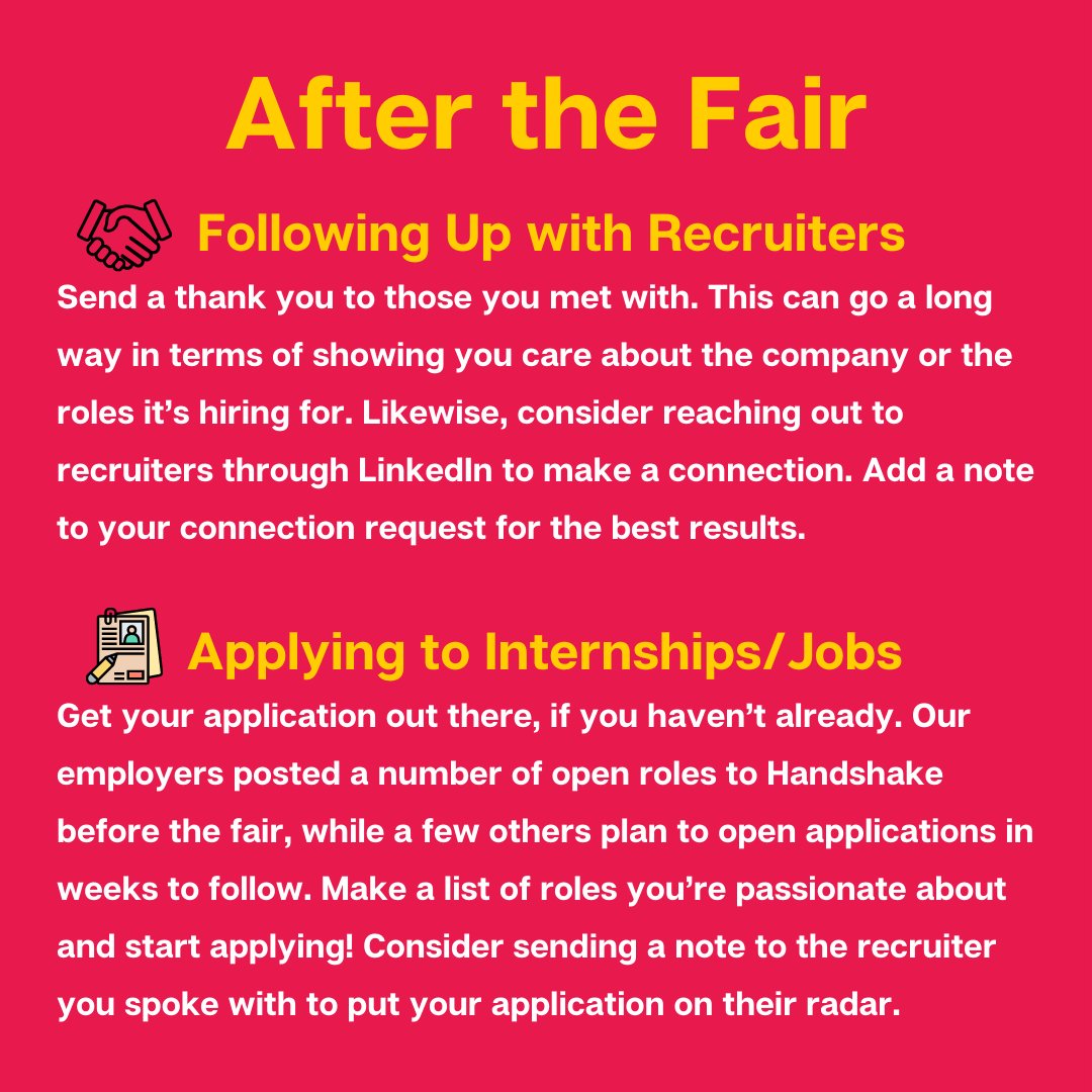 Looking for ways to prepare for the upcoming Internship Fair on Tuesday? Check out our tips for success Before, During, and After the fair and access even more resources at: bit.ly/ecvf