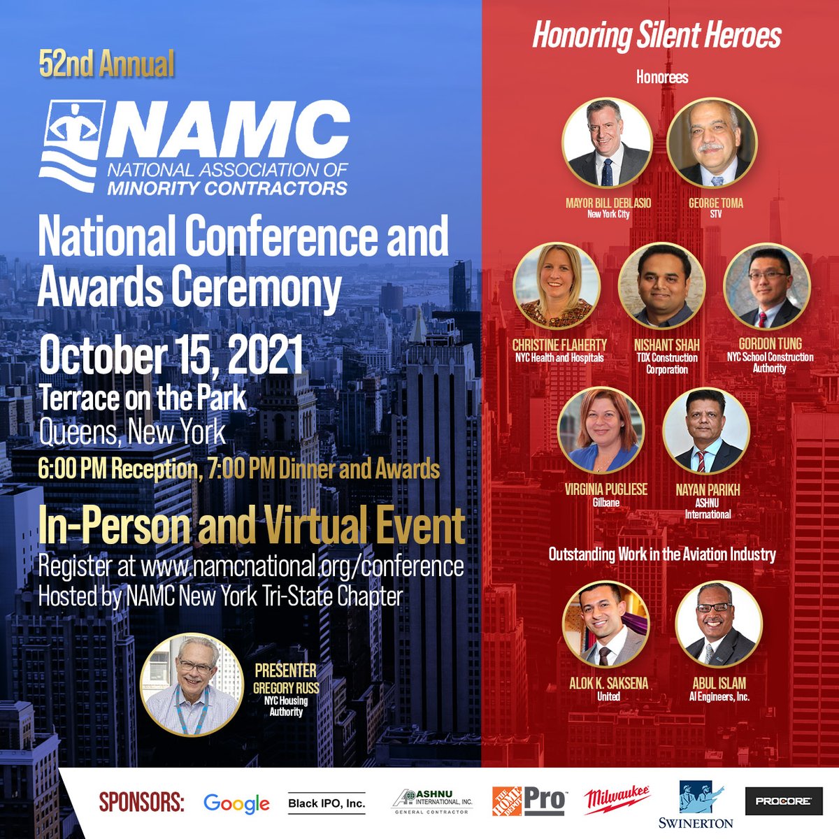 On Friday, October 15th #NAMC52 will proudly celebrate the Silent Heroes that have been working tirelessly in the COVID-19 recovery efforts. 

Get your tickets for the awards reception and dinner at namcnational.org/conference.