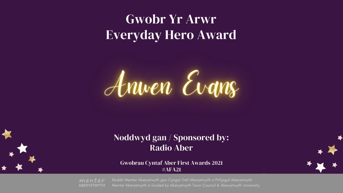 Congratulations to Anwen Evans who wins our Everyday Hero Award this year - llongyfarchiadau enfawr i ti! #AFA2021 #Aberystwyth