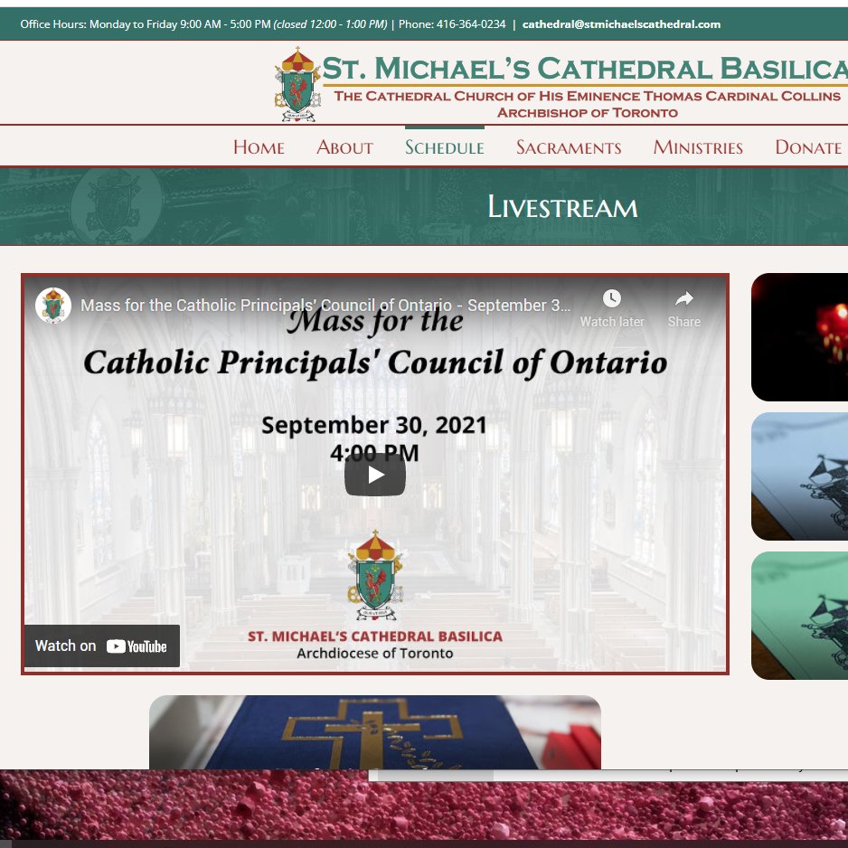 Join us as Cardinal Collins offers mass for Ontario's Catholic Principals and Vice-Principals.  Today at 4 pm stmichaelscathedral.com/live/ @cpcoofficial <a href="/CpcoPresident/">CPCO President</a> <a href="/geiserCPCO/">Joseph Geiser</a>