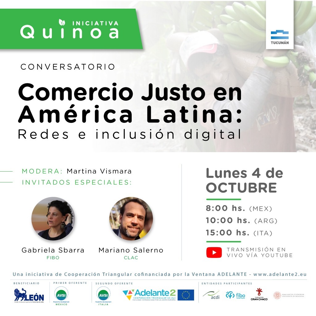 Invitación❗

Este lunes están convocados a sumarse a este espacio de formación y diálogo sobre #ComercioJusto en América Latina, organizado en el marco de Iniciativa #Quinoa.
Para inscribirse: bit.ly/3mchMjG