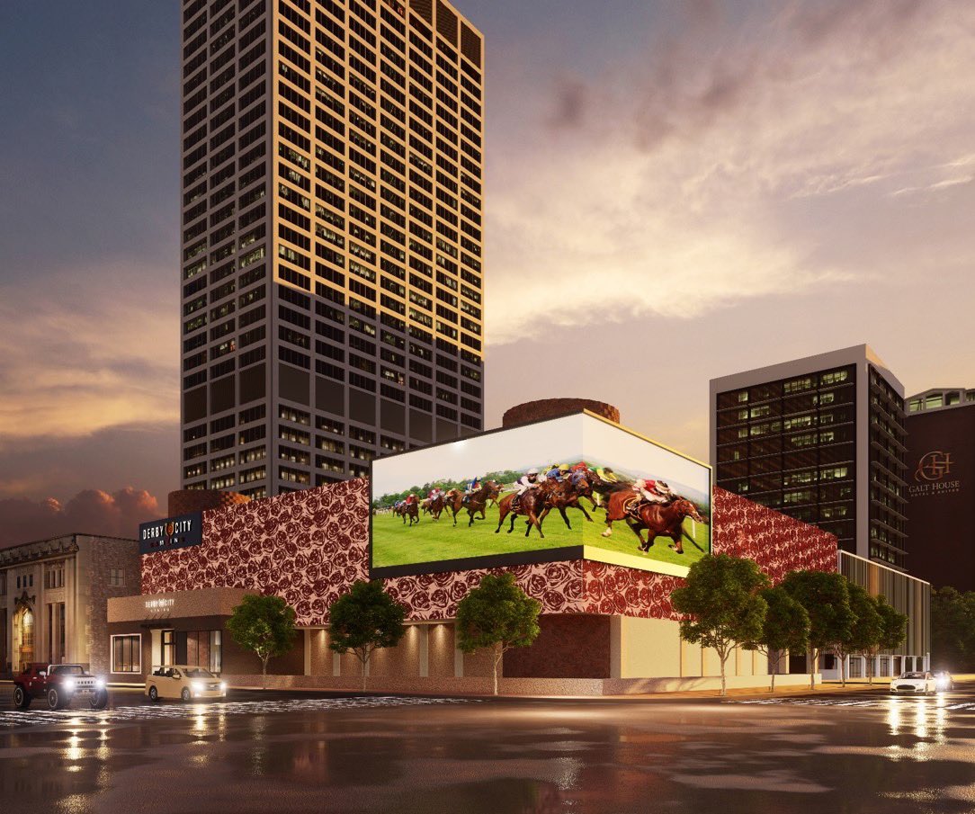 gotolouisville's tweet photo. A premium bourbon library bar, wine and charcuterie lounge, and sports bar with live entertainment will accompany 500 historical racing machines at the new Derby City Gaming Downtown, scheduled to be completed by 2023. 🥃🐎🎶 https://t.co/9O60L1LEzg https://t.co/c8ZtkfEHNG