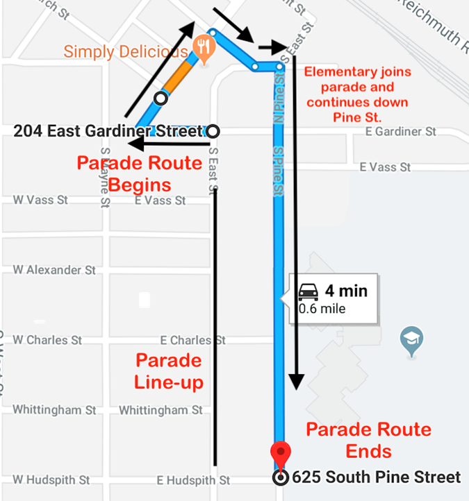 10/1 Homecoming Parade Route - Parade starts at 12:45