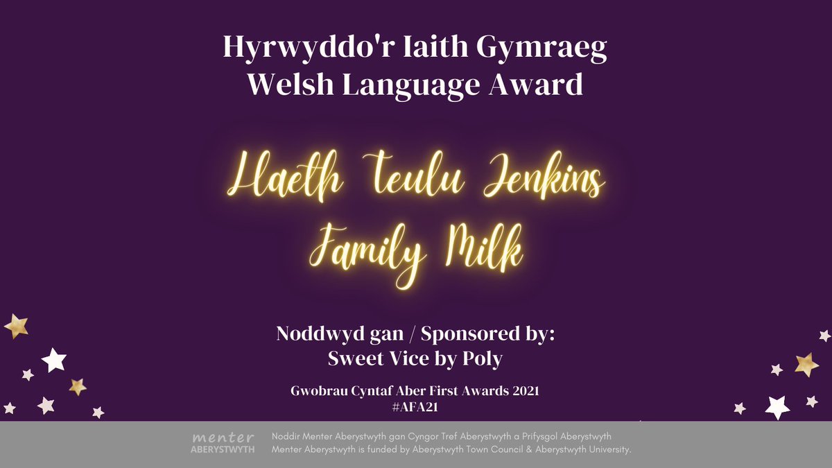 Llongyfarchiadau enfawr i Llaeth Teulu Jenkins Family Milk am ei ail wobr heno! A huge congratulations on winning your second award tonight! 🏴󠁧󠁢󠁷󠁬󠁳󠁿 #AFA2021 #Aberystwyth