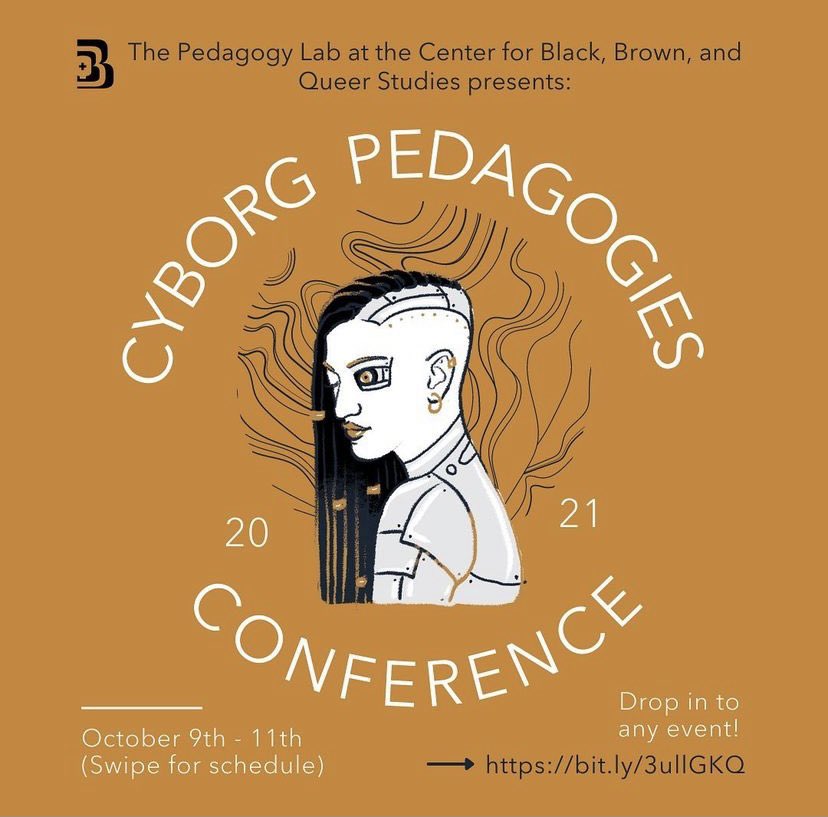 CaitlinEGunn's tweet photo. Come check out the Cyborg Pedagogies conference at BBQ+, Oct. 9th-11th. All virtual, all free, drop in to any event! https://t.co/nuP84KuXn5