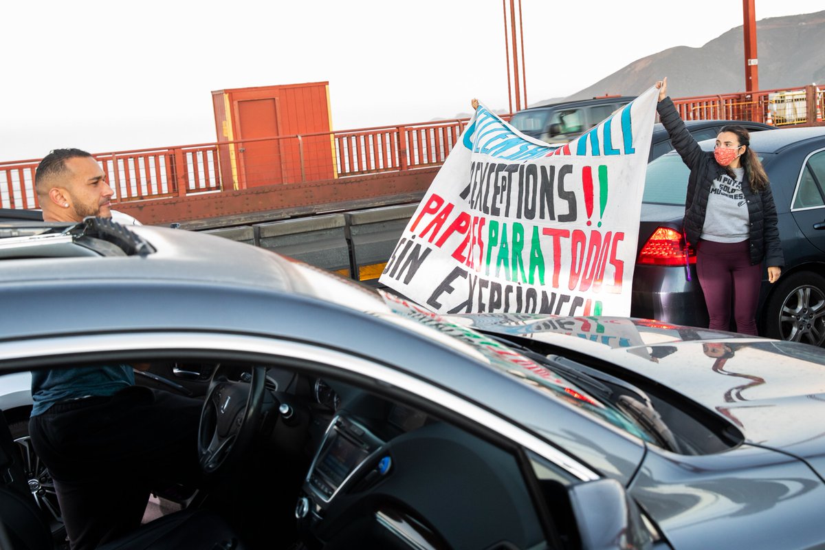jachristian's tweet photo. Members of Movement for Citizenship for All and Bay Area Coalition for Economic Justice stopped traffic on the Golden Gate Bridge this morning. Their message was timed to coincide with a possible vote in Congress on the budget reconciliation bill. More on @sfchronicle. https://t.co/grLOpgT1UL